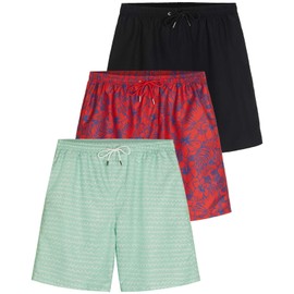 Real Essentials 3 Pack Mens Swim Trunks Shorts Men Short Beach UPF Swimwear Swimming Swimsuit Bathing Suit Pool Mesh Lining 7 Inch Inseam Surf Verano