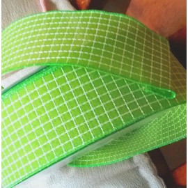 CH Green Cross Stitch 2 1/2" x 5 yd Wired Ribbon Basket Weave Texture Summer Beach