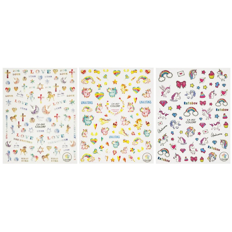ALLYDREW 3 Sheets Dreamy Unicorns Nail Stickers Nail Art