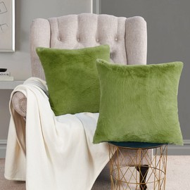 BYTIDE Faux Fur Decorative Square Throw Pillow Covers 20 x 20 Inches Set of 2, Plush Fluffy Fuzzy Soft Luxury Cushion Case Pillowcase for Couch Bed Car Bedroom Living Room, Moss Green