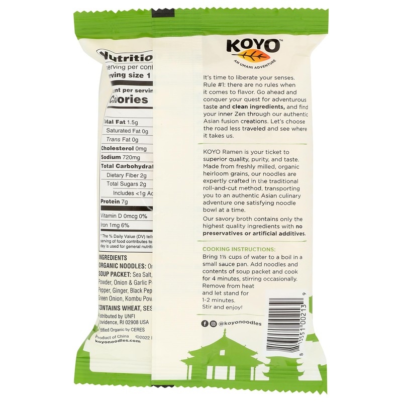 Koyo Ramen Soup, Garlic Pepper, Made With Organic Noodles, No