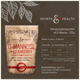 D-Mannose Powder with Cranberry - 200 g Mannose + Cranberry Powder - 2 g per Daily Dose - Vegan - Tested in Germany - Cranberries & D Mannose