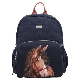 Depesche 13191 Miss Melody Glitter Horse Backpack in Dark Blue, with Horse Motif, Glitter and Heart Quilting, Bag with Adjustable Straps, Multicoloured