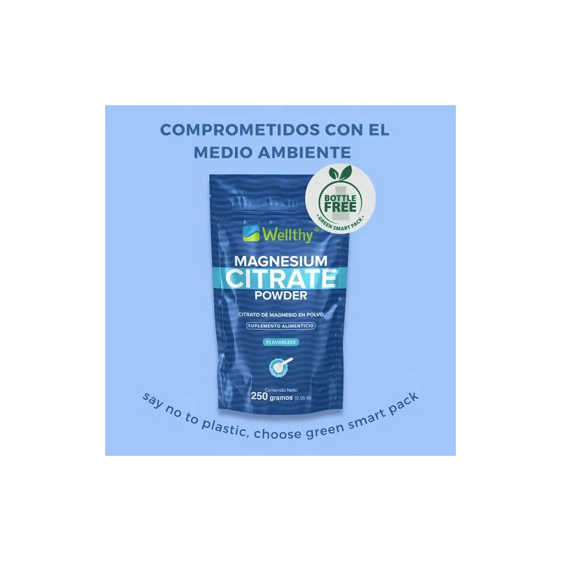 Citrato De Magnesio En Polvo Sin Sabor 250gr Wellthy
