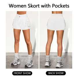 Women's High Waisted Side Slit Athletic Tennis Cargo Mini White Skirt Skort for Women Large Pleated Golf Skater Skirts with Shorts Pocket