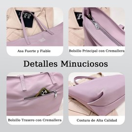 Bolsa de Hombro Bolso Tote Bandolera Grande de Nylon con Cremallera y Bolsillos, Bolso De Mano Para Mujer 45x30x13 cm, con Ligero, Resistente al Agua, Plegable y Lavable (Negro)