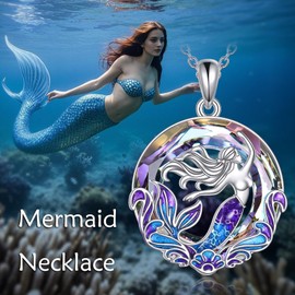 YAFEINI Mermaid Gift Necklace for Women 925 Sterling Silver Mermaid Crystal Pendant Necklaces Jewelry Gifts for Teens Mum Wife
