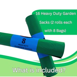 16 Garden Waste Bags Heavy Duty. 100 Litre Green Garden Bin Bags. Extra Strong Garden Sacks. Multipurpose Bin Liners. Made from Recycled Waste (Pack of 16)