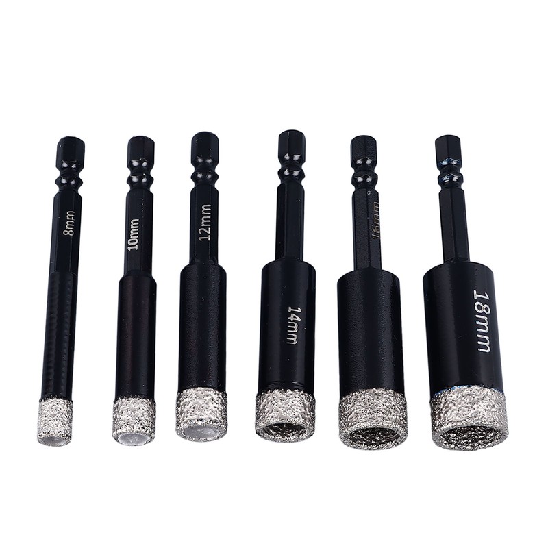 6Pcs Dry Diamond Drill Bit Kit 8 10 12 14