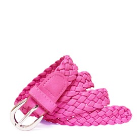 Gloop Women's braided belt, braided narrow waist belt, one size belt, fits well with skirt, dress, jacket and jeans, 3 cm wide, pink