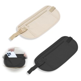 Pack of 2 Flat Bum Bag with Anti-Theft Protection, Neck Pouch for Men and Women, Sports, Travel Bum Bag, Hidden Money Belt, Travel Bag, Waist Belt Bag, black