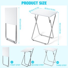 Geetery 2 Pack Folding TV Tray Tables No Assembly Required 18.9 x 15 x 26 in Dinner Table Foldable Snack End Table for Bed Couch Eating Living Room Bedroom (White)