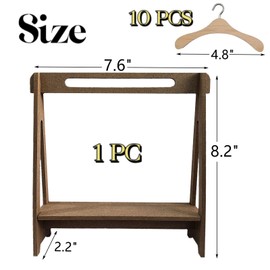 TANG SONG 1 Pack 8.2''x7.6'' Density Board Clothes Rack Doll Hanger Dress up Storage Clothes Organizer Storage Shelf with 10 Pcs Wood Hangers