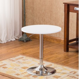 Roundhill Furniture Adjustable Height Wood and Chrome Metal Bar Table, White