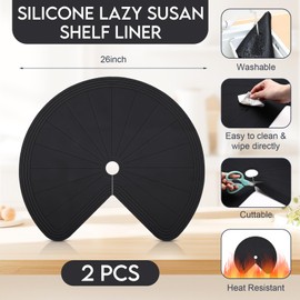 DoubleFill 2 Pack 26 Inch Lazy Susan Shelf Liner Silicone Shelf Liner Non Adhesive Circle Kitchen Liners Non Slip Cabinet Liners for Drawer Refrigerator Cupboard Cabinet Organizers (Black)