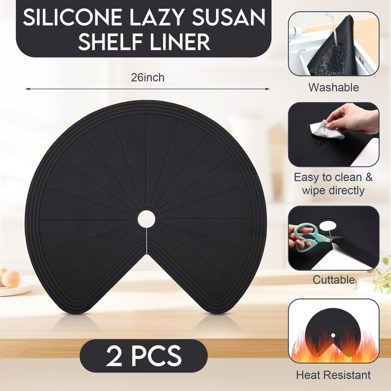 DoubleFill 2 Pack 26 Inch Lazy Susan Shelf Liner Silicone