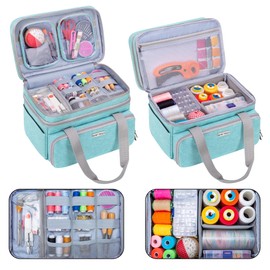 BAFASO Double Layer Sewing Accessories Organizer with 2 Detachable Pouches, Large Sewing Storage Bag for Sewing Tools, Green