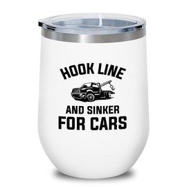 Bubble Hugs Tow Truck Driver White Edition Wine Tumbler 12oz - Hook line and - Trucker Motorist Trucking Worker Driver Transportation