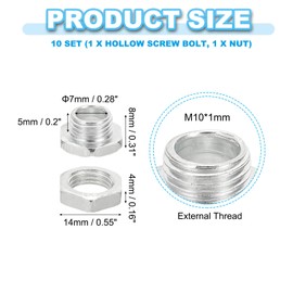 PATIKIL M10x8mm Hex Bolts and Nuts Kit, 10 Set Fine Thread Hollow Screws Assortment Hexagon Head Screw Through Hole Bolt Chandelier Fasteners