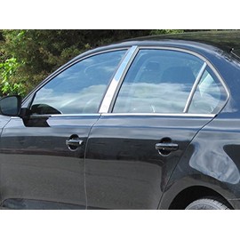 707Motoring Stainless Polished Chrome Window Sill Trim Set (Includes Section in Front of Mirror) 6PC, Compatible with Volkswagen Jetta 2011-2017 (4-Door, Sedan)