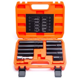 dynofit 1/2" Drive Impact Lug Nuts Socket Key Kit, 10 Pcs SAE Wheel Lug Nut Removal Tool for 5, 6, 7, 10, 12 Spline and Hex Spike Key Set with Extension Bar, Cr-V Steel