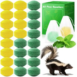 24 Pack Natural Peppermint Oil Raccoon Repellent Outdoor, Skunk Repellent with 24 Mesh Bags for Yard Attic Garden House Shed Indoor Outdoor, Pet and Human Safe, Ready to Use