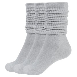 Closemate Knee Socks Women's Slouch Socks 3 Pairs Leg Warmers Socks Traditional Socks Long Socks Cotton Slouchy Socks Grey One Size 35-38 39-42, 3 grey