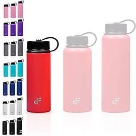 Day 1 Fitness Botella de agua de boca ancha SS de doble pared de 20 onzas, 2 tapas, color rojo