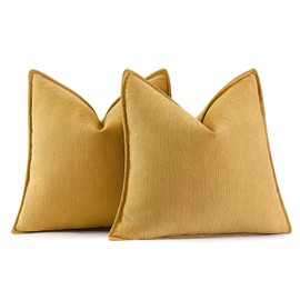 MIULEE Pack of 2 Gold Decorative Pillow Covers 20x20 Inch Soft Chenille Luxurious Couch Throw Pillows Farmhouse Cushion Covers with Elegant Design for Sofa Bedroom Living Room Home Decor
