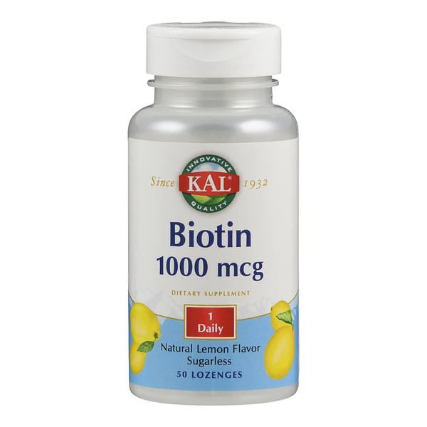 KAL Biotin 1000 Lozenge Tablets, Lemon, 1000 mcg, 50 Count