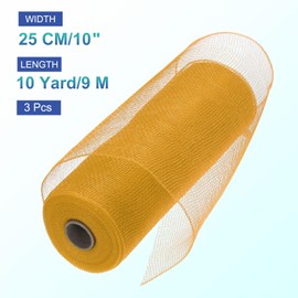 sourcing map 3pcs 10 Inch Poly Burlap Mesh for Wreath, Decorative Mesh Fabric Ribbon 10 Yard for Fall Easter Christmas Flower Bow, Light Gold