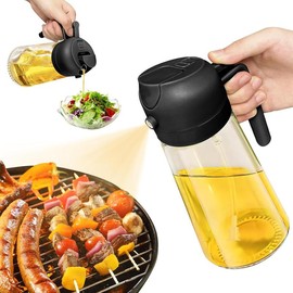 20oz/600ml Large Olive Oil Dispenser Bottle Spray and Pour, 2 in 1 Oil Dispenser and Oil Sprayer for Cooking, Kitchen, Salad, Air Fryer, Bbq(Black) - Color: Black, Size: 20.3 Ounces