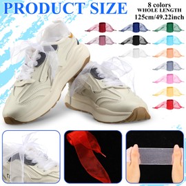 Daifunli 24 Pair Ribbon Shoe Laces for Women Sneakers 4cm Wide Leopard Solid Organza Silk Satin Shoelaces Flat Shoestrings(Solid)