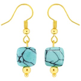 TILUNAMI Natural Stone x Gold Hook for Sensitive Skin Earrings & Earrings | Bohemian & Minimalist 2 Styles | Summer, Festival, Daily Wear | Women’s Birthstone Gift, Stainless Steel, Turquoise