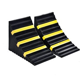 2 Pack Heavy Duty Large Solid Rubber Wheel Chocks for Travel Trailer Hauler Truck Fire Truck Commercial Vehicle RV with Reflective Tapes 13.4" x 6" x 7.3" Black and Yellow
