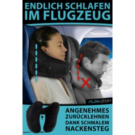 FLOWZOOM Inflatable Neck Pillow in Smaller Women's Size, Neck Pillow Aeroplane Inflatable Neck Pillow Travel Neck Pillow for Aeroplane with Hood (Black, Size M)