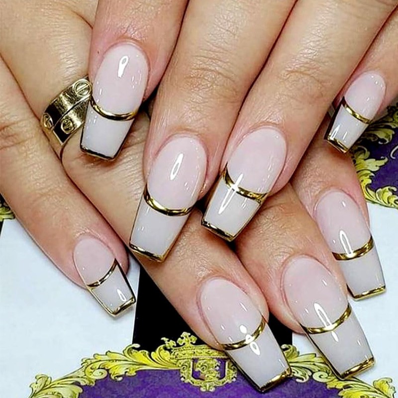 6 Blätter Französische Linien Nagelsticker,Gold Silber French Linie Kurve Welle
