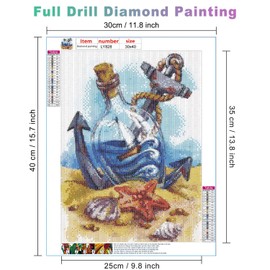 Beach Anchor Diamond Painting Art Kits for Adults Beginners, 5D Full Drill Drift Bottle Diamond Painting Dots Paint with Diamond Gem Art Kits for DIY Crafts (11.8 x 15.7 inch)