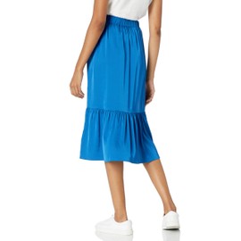 The Drop Women's Jerry Wide Hem Elastic Back Silky Stretch Pull-On Midi Skirt, Classic Blue, S