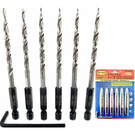 FTG USA Tapered Countersink Drill Bit Set 6 Pc #8 (11/64") Tapered Drill Bit Replacement, Countersink Bit Same Size for Wood Countersink Drill Bits