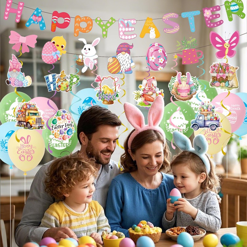 Easter Decorations Indoor Happy Easter Banner Garland Easter Bunting Balloons