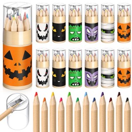 Humyoun 24 Set Mini Drawing Colored Pencils Bulk with Sharpener for Kids Gift 3.5" Small 12 Colors Travel Colored Portable Pencil Set for Students Adults Art Painting Classroom (Spooky)