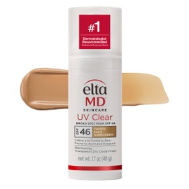 EltaMD UV Clear Tinted Sunscreen for Face, SPF 46 with Zinc Oxide, Oil-Free, Dermatologist Recommended, For Acne-Prone Sensitive Skin, 1.7 oz