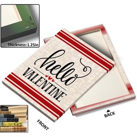 Valentine's Day Canvas Wall Art Rustic Farmhouse Hello Valentine Pictures Print, Romantic Typography Sign, Vintage Valentine Picture Wall Art, Cute Love Wall Decor for Bedroom Living Room 16x20inch