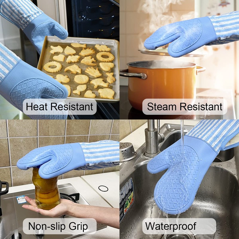 Alselo Silicone Oven Mitts Heat Resistant 932℉ with Waterproof &
