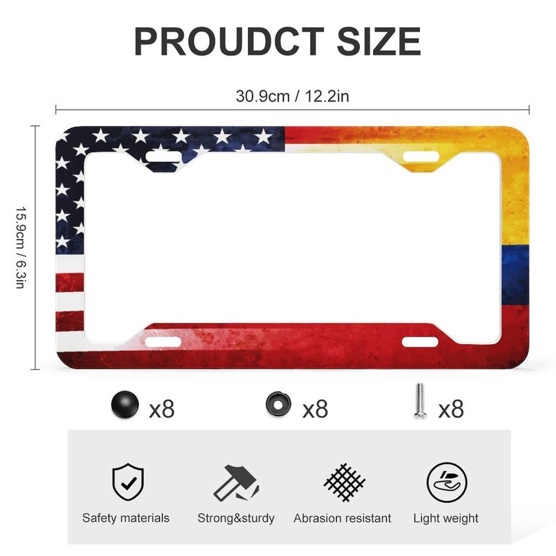 2PCS Premium Vintage USA and Colombia Flag License Plate Frames,
