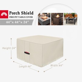 Porch Shield Fire Pit Cover - Waterproof 600D Heavy Duty Fade Resistant Square Patio Fire Pit Table Cover Beige - 44 x 44 inch