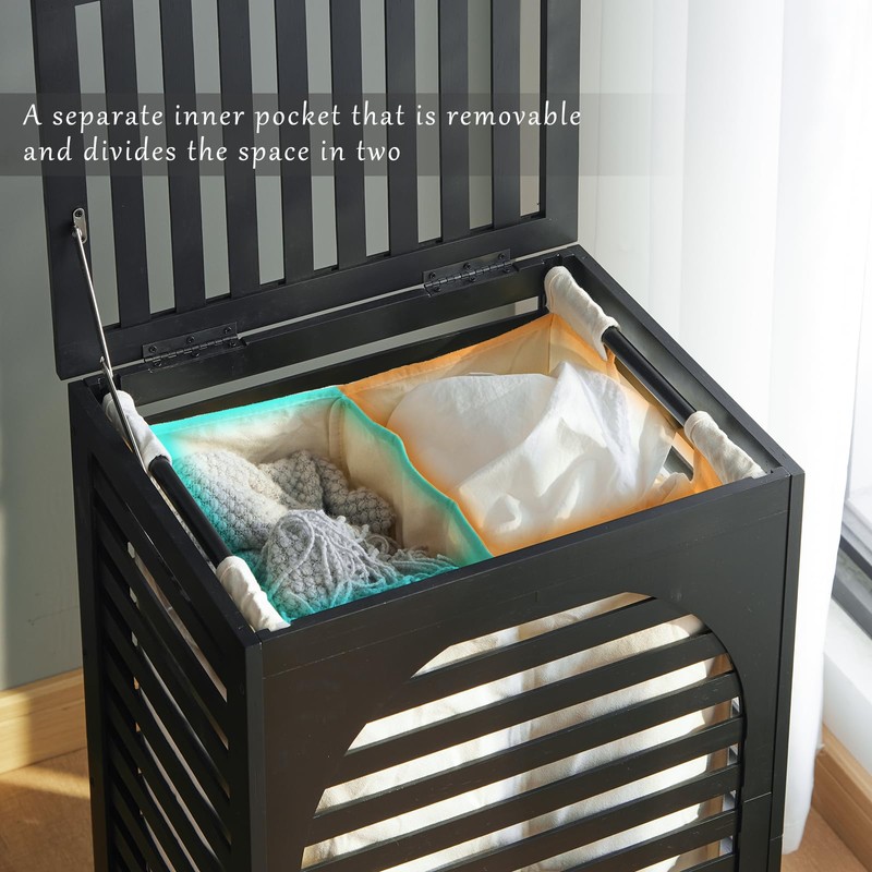 Laundry Hamper with Lid,Bamboo Large Waterproof Clothes Laundry Basket,Removable Washing