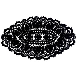 SUNONE11HKA 21 Inch Length Oval Lace Crochet Flowers Doilies Tablecloth Placemat Washable Kitchen Vase Doily (Black, 1)