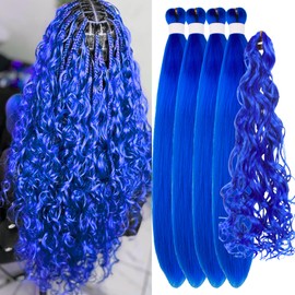 Blue Braiding Hair Pre stretched Boho Hair for Braiding Curly Ocean Wave Boho Braids Prestretched Ez Braid Hypoallergenic Non Toxic Anti Itch